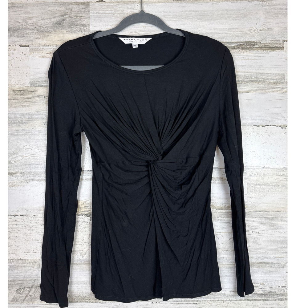 Trina Turk Womens S Black Tie Knot Lightweight Blouse Luxe Viscose Top Workwear